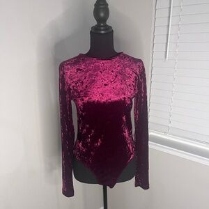 Burgundy Velvet Long Sleeve Bodysuit
